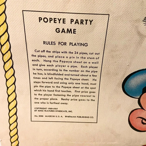 Vintage 1937 Popeye Party Game Where My Pipe Pin  The Sailor Whitman Game - Picture 11 of 16